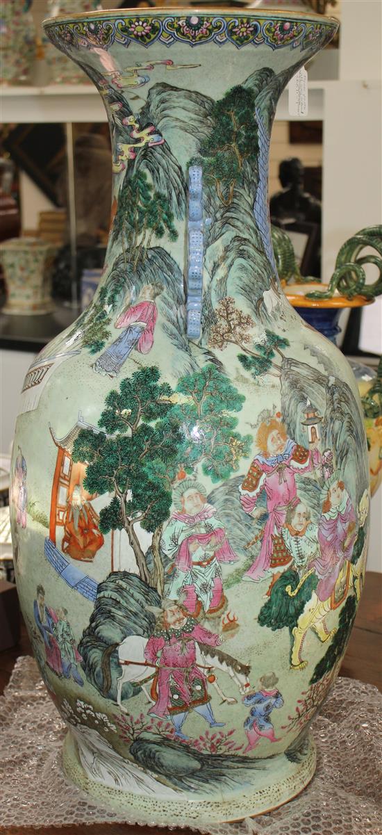 A massive Chinese famille rose foreign ambassadors vase, Daoguang period (1821-50), 77.5cm, some damage to neck and foot